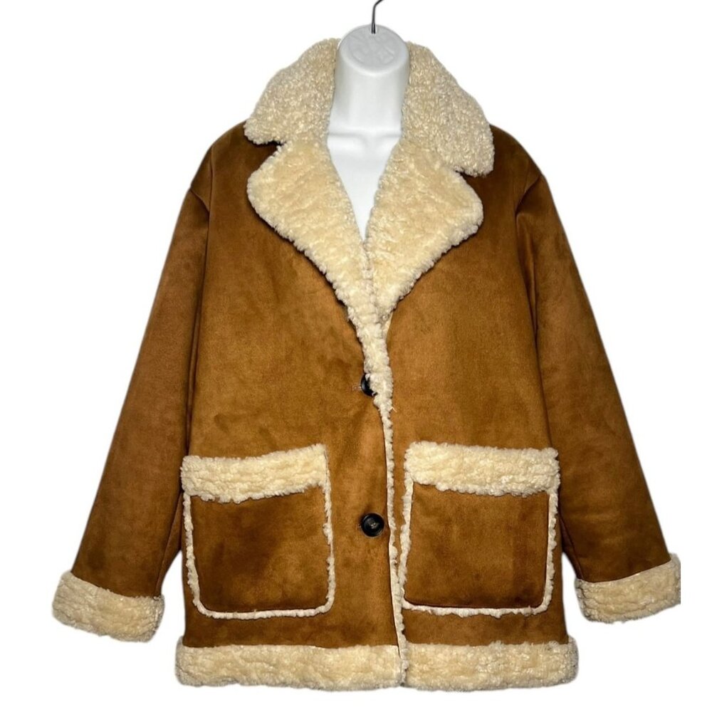 Zara Double Faced Coat Boxy Patch Pockets Faux Sh… - image 6